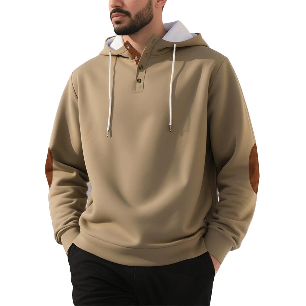 Men's Casual Composite Loose Fitting Pullover Solid Color Hooded Sports Thick Hoodie