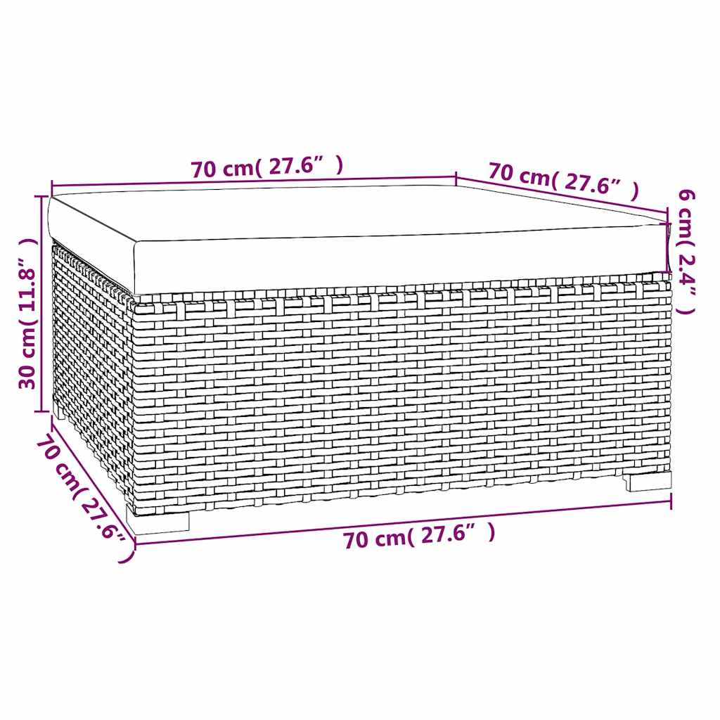 Garden Footstool with Cushion Black 70 x 70 x 30 cm Poly Rattan