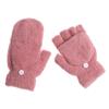 Girls Dual-use Thick Knitting Mittens Convertible Flip Top Half Finger Gloves Coral Velvet  Gloves