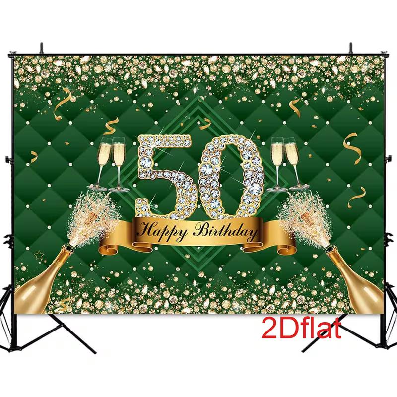 2D Green Gold 50th Birthday Champagne Backdrop Banner
