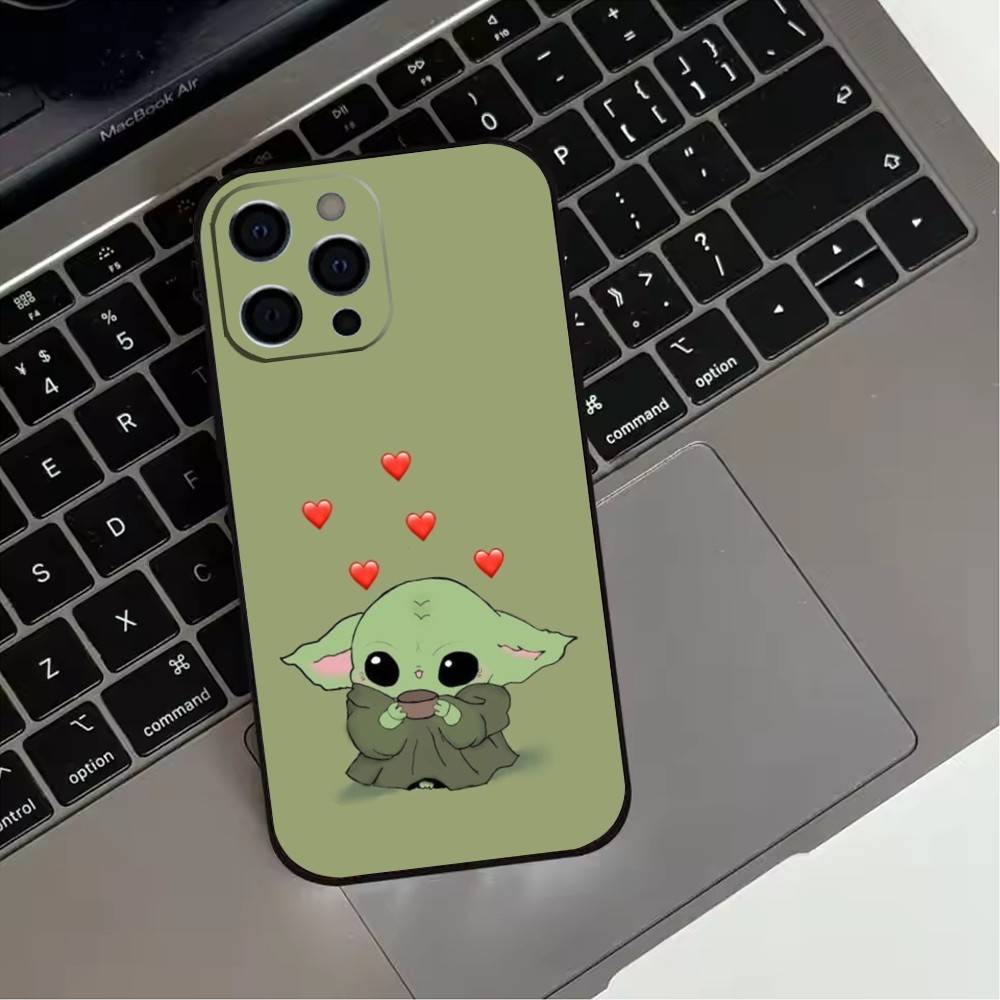 Милый мультяшный чехол для телефона Baby Y-Yoda Для iPhone 17, 16, 15, 14, 13, 12, 11 Plus, Pro Max Мягкий черный чехол