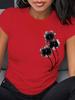 Женская повседневная футболка черного цвета с цветочным принтом, с коротким рукавом и круглым вырезом, топ из легкой дышащей ткани, женские футболки, одежда