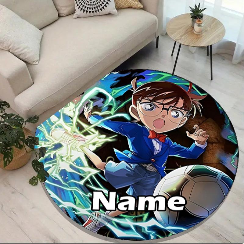 Custom Name Personalized Detective Conan Print Round Rug, Versatile Home Decor Carpet, for Playroom, Apartment, Balcony, Entryway, Hallway Gift