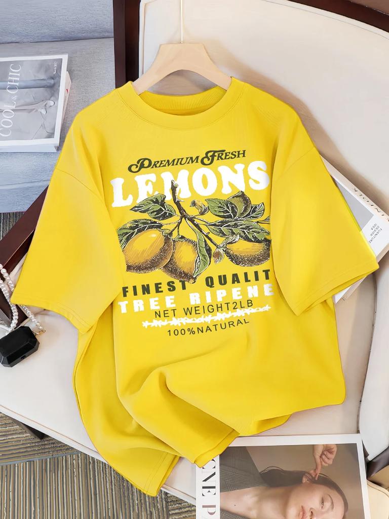 Lemons Fruits Premium Fresh Printing T Shirt Woman Sportswear O-Neck Casual T Shirts All-Match Short Sleeve Women Clothing
