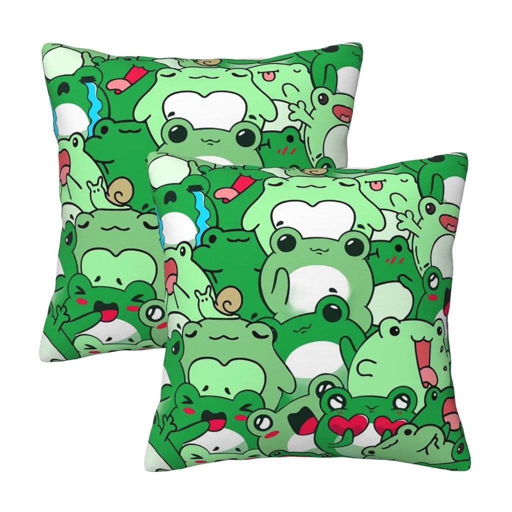 Crowded Cute Frog Pattern 2 Pcs Square Pillowcase Pillow Cover Cushion Zip Decorative Comfort Throw Pillow For Home Car
