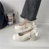 2024 New Women's Shoes French Bow Fairy Style Thick Heel Round Toe Mary Jane Solid Color Sweet Elegant Versatile Women's Shoes