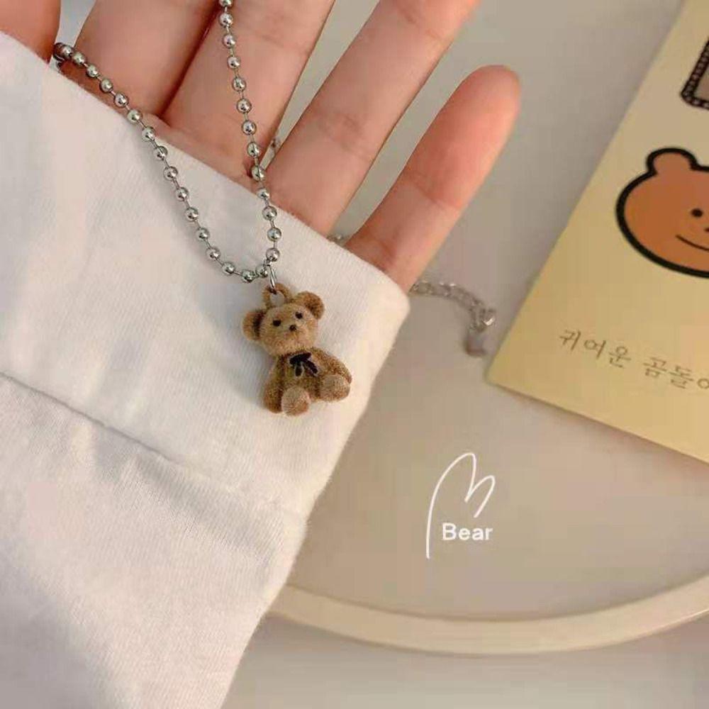 Soft Flocking Bear Necklace Jewelry Plush Bear Chain Choker Bear Sweater Neck Chain  Unisex