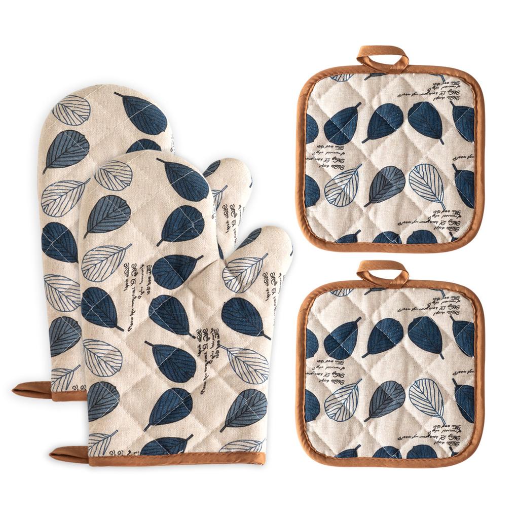 Набор из 4 предметов: кухонные прихватки и подставки под горячее, супертолстые кухонные удлиненные перчатки для духовки с высокой термостойкостью 500 градусов