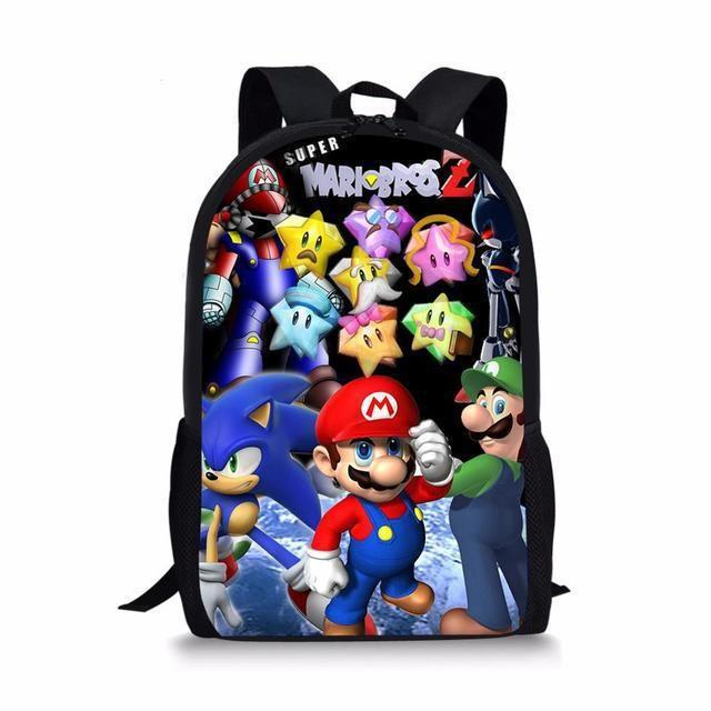 Double Super Mario Shoulder School Bag With Durable Material Pattern Playful