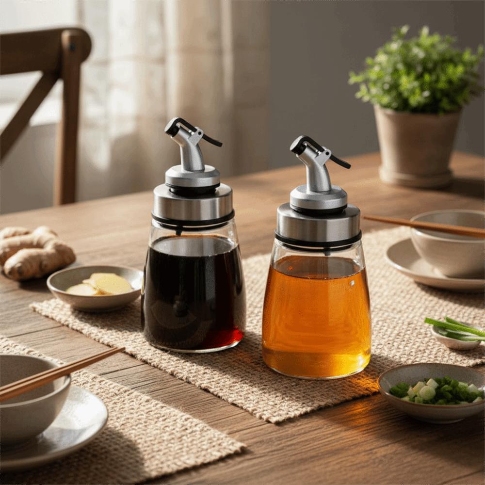 2PCS Refillable Glass Oil Bottle 160ML Kitchen Soy Sauce Bottle Vinaigrette Dispenser Picnic