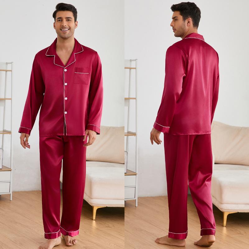 Yaoting Men's Silk Pajama Set - Red Long-Sleeve, Perfect for Weddings, Spring, and Autumn