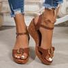 Retro Buckle Decor Wedges Sandals Women Plus Size Ankle Strap Thick Sole Non Slip Casual Shoes Summer Chunky Platform Sandalias