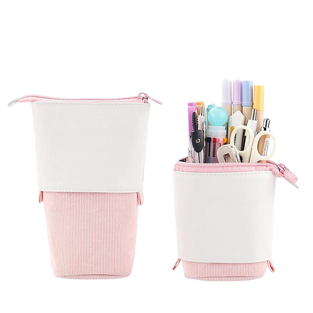 Pen Pencil Telescopic Holder Stationery Case Corduroy Stand-up Transformer Bag