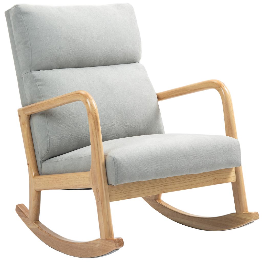 Linen Upholstered Rocking Chair Rocking Chair with Rubber Wood Legs and Armrests Load 150 kg Grey