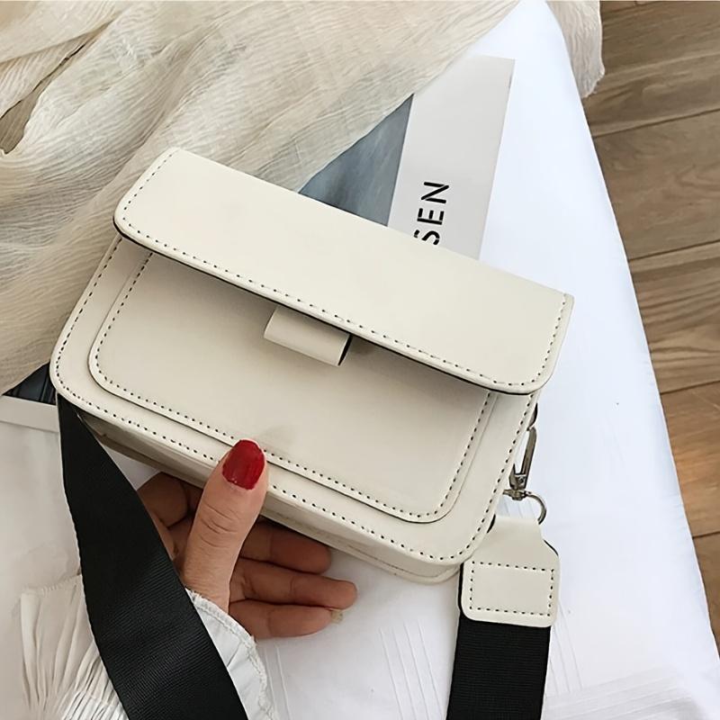 Винтажная однотонная женская сумка через плечо, простая текстура, универсальный широкий плечевой ремень, модная маленькая квадратная сумка, съемный регулируемый плечевой ремень