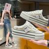 Canvas Half Slippers Women's Thick Sole Slippers Summer New Anti Slip Heel Free Leisure Half Support Platform White Shoes