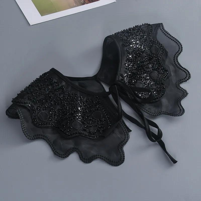 Women Double Layer Fake Collar Small Scarf Casual Solid Color Lapel False Collar Female Shirt Detachable Collar