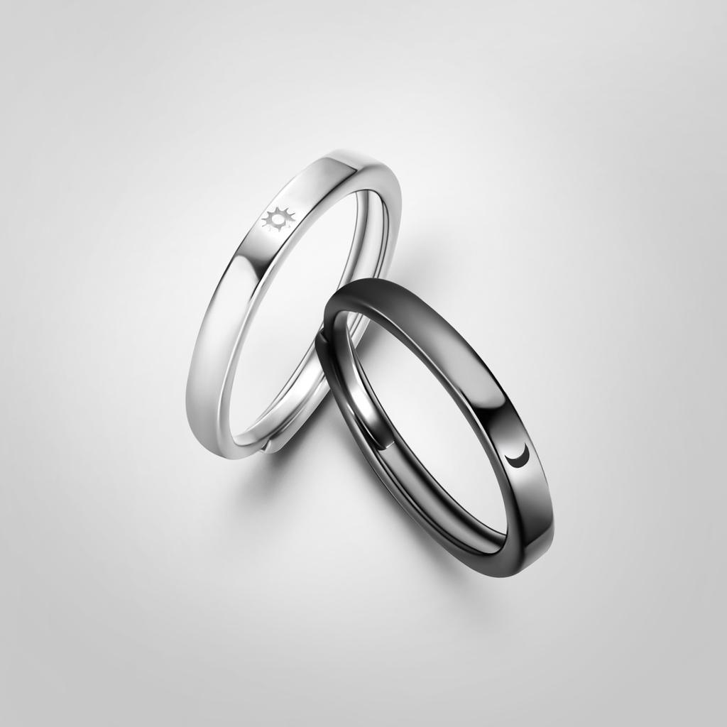2Pcs Silver Color Sun Moon Couple Rings For Women Romantic Day Night Letter Ring Lover Engagement Banquet Jewelry Dating Gift