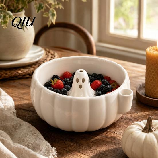 Halloween Window Decoration Swirl Bowl, Ghost Center Berry Wash with 360 Degree Rotating Vortex PLA Candy Bowl Spin Function, Fruit Strainer