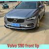 Передний спойлер-губа для Volvo S90, Глянцевый черный, Текстура углеродного волокна, Трехкомпонентный протектор бампера