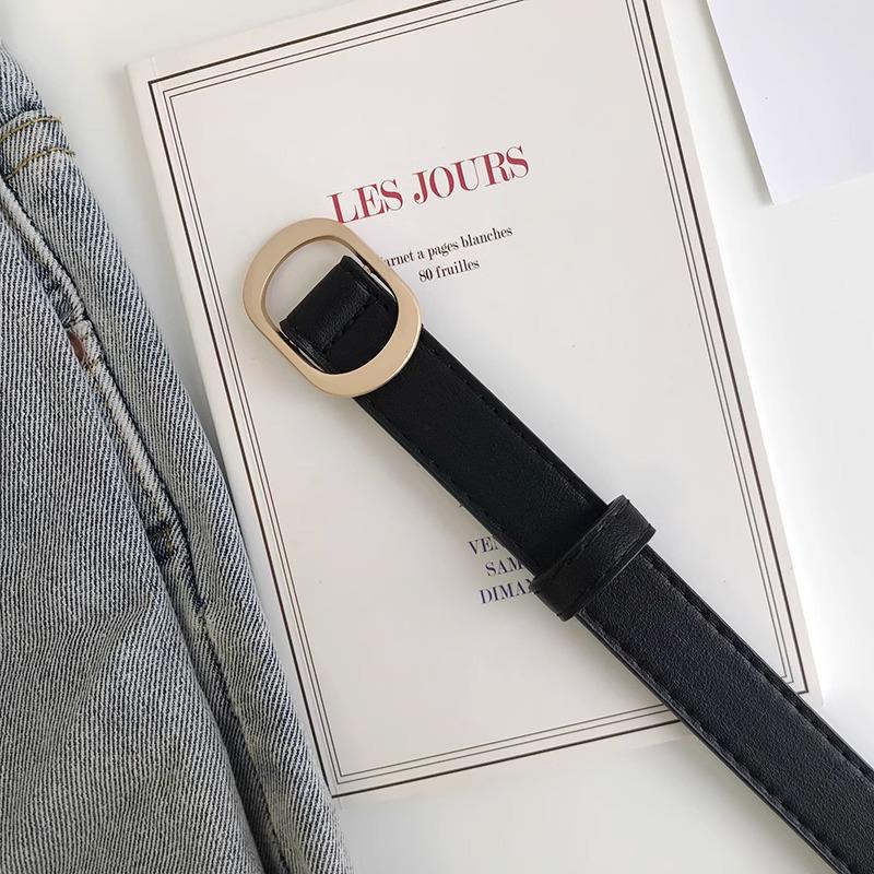 Женский кожаный ремень без отверстий: Простой, универсальный, повседневный черный ремень с модными вставками для джинсов