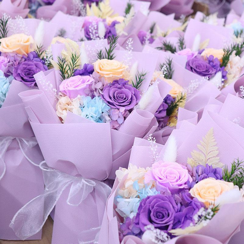 Preserved Eternal Rose Bouquet with Teddy Bear, Valentine's Day Wedding Decoration Arrangement Supplier, Gift for Her
