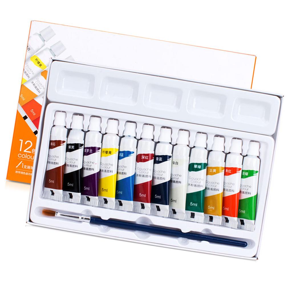 Набор из 12 тюбиков гуаши с кисточкой для начинающих художников, взрослых и детей, портативная гуашевая краска 5 мл/тюбик
