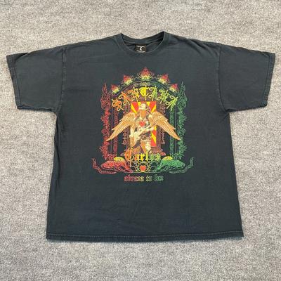 Винтажная рубашка Carlos Santana Abraza-Tu-Luz Devadip Y2K XL 23x29 Черная
