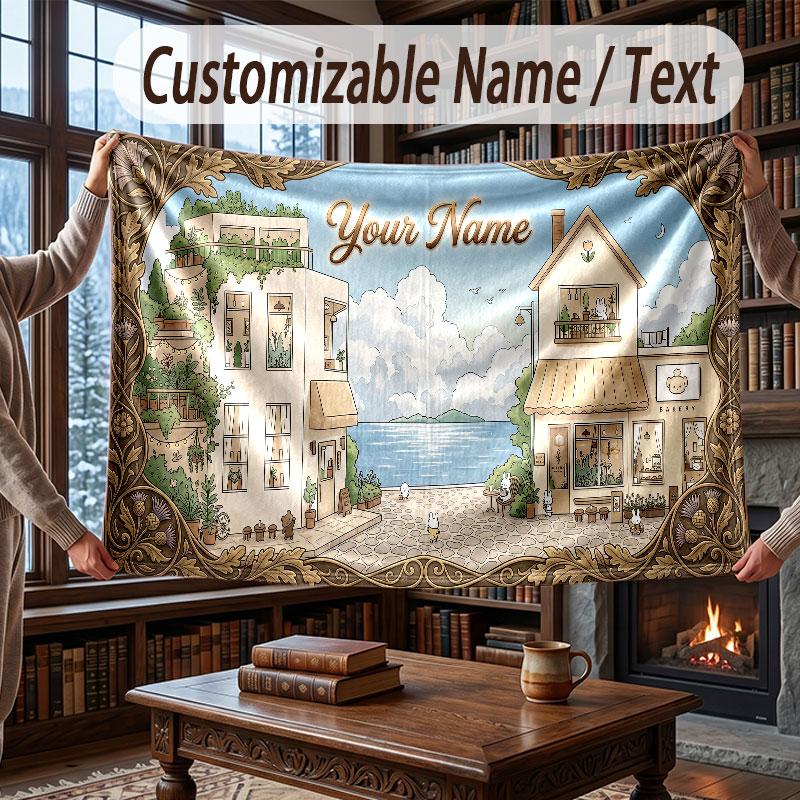 Decorative Artwork Theme Throw Blanket Custom Name Text Personalized Blanket Soft Cozy Blanket for Home Sofa Bed