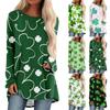 Women's Fashionable Loose Mid-length Round Neck Pullover St. Patrick's Day Printed Raglan Sleeves Long-sleeved Casual Top