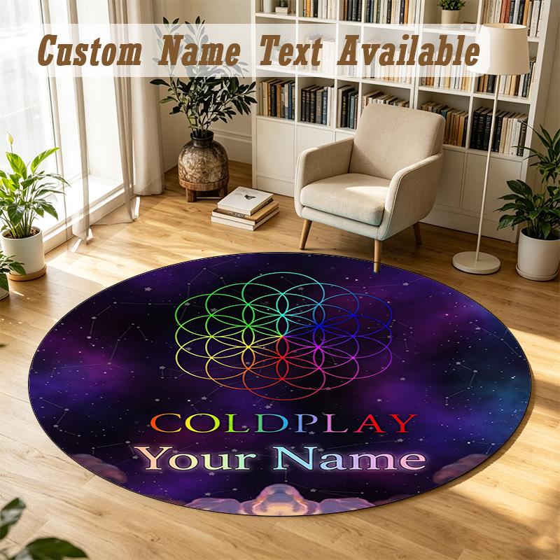 Coldplay Personalized Round Rug Support Custom Name, Soft Home Decor Mat