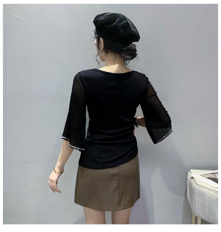 Летняя сетчатая модная футболка с перекрестным вырезом, полая, с горячей стразой, облегающая, для защиты от солнца, для женщин