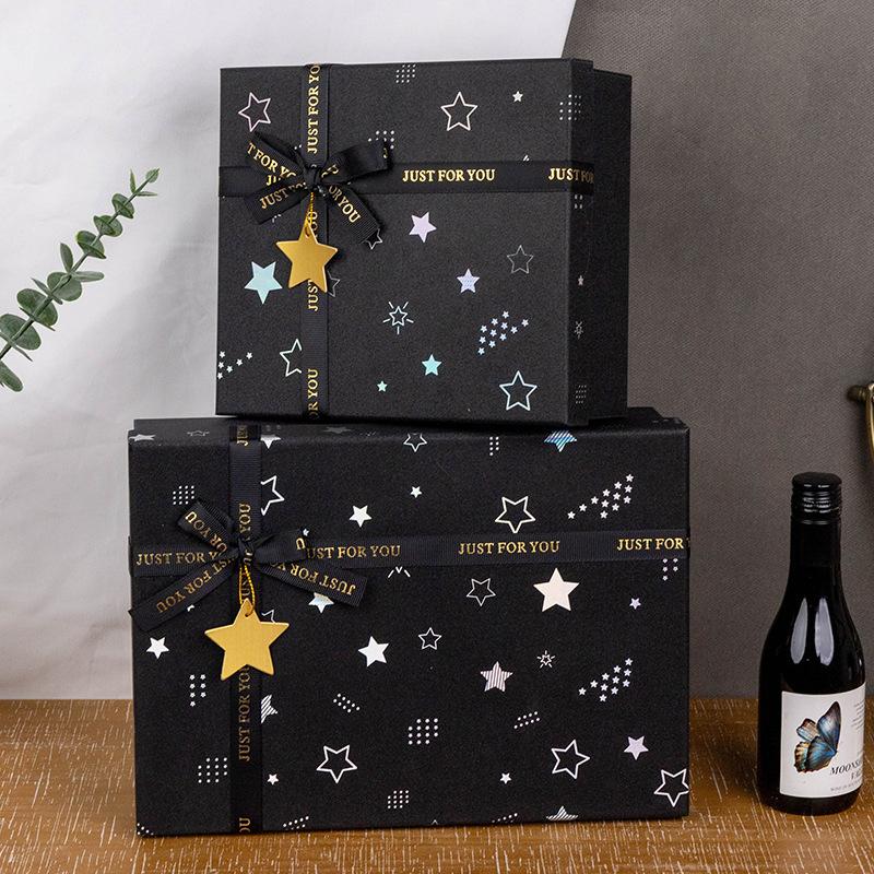 Подарочная коробка Black Star с лентой-бантом, прямоугольная бумажная коробка, подарок на день рождения, годовщину, изысканная упаковочная коробка