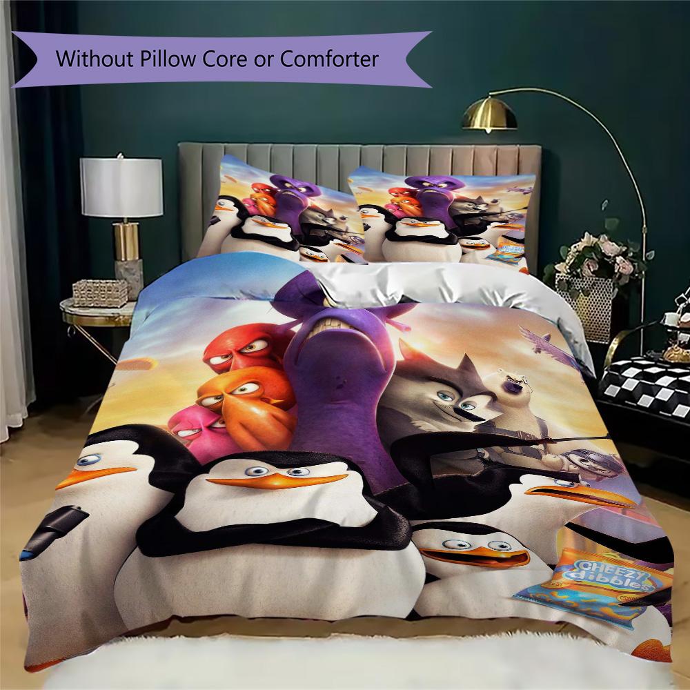 Brave penguin Pattern Bedding,Quilt Set Quilt Cover Pillowcase Home Birthday Gift (1*duvet cover+2*pillowcase,without core)ZSJT0917433
