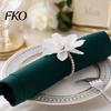 Napkin Ring 6Pcs White Lotus Rings, Chiffon Flower Metal Holders, Faux Soft Fabric Pearl Dinner Rings for Wedding Bridal Shower Table