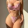 Элегантный розовый комплект кружевного нижнего белья с вышивкой и косточками