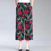 Spring Summer Fall Loose Printed Wide Leg Pants Women Large Size High Elastic Waist Casual Cotton Linen Cropped Pants