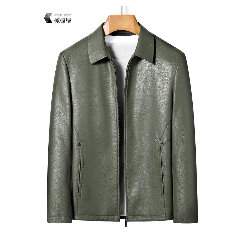 Куртка из натуральной овчины, мужская повседневная кожаная куртка, пальто для мужчин среднего возраста с отворотом Daddy Lapel, весенне-осенний стиль