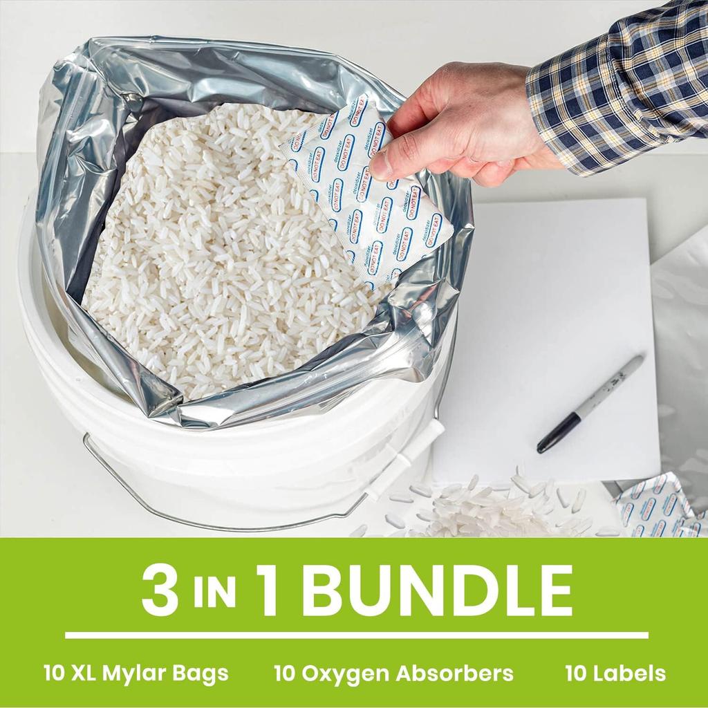 10 шт. Mylar-пакеты на молнии 2/4/5 галлонов для хранения продуктов, толщина 12 мил, с поглотителями кислорода, 2000 куб. см, с зиплоком, многоразовые, качество