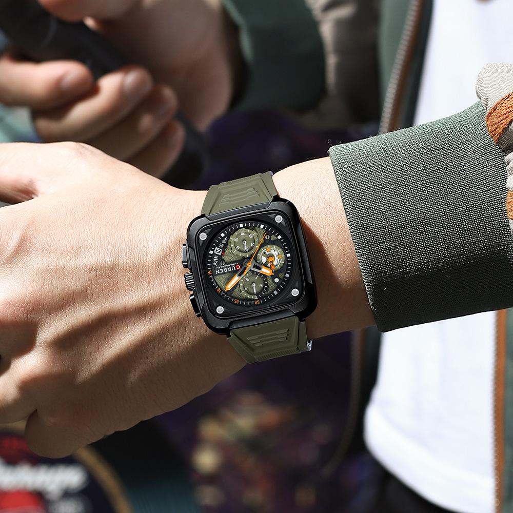 CURREN Business Quartz Watch For Men Original Chronograph Silica Gel Wristwatch Waterproof Luminous Calendar Luxury Man Watches