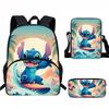 Stitch Kids School Backpack Set Elementary Students Oxford Fabric Ergonomic Design Printed Cartoon 3-Piece Bundle