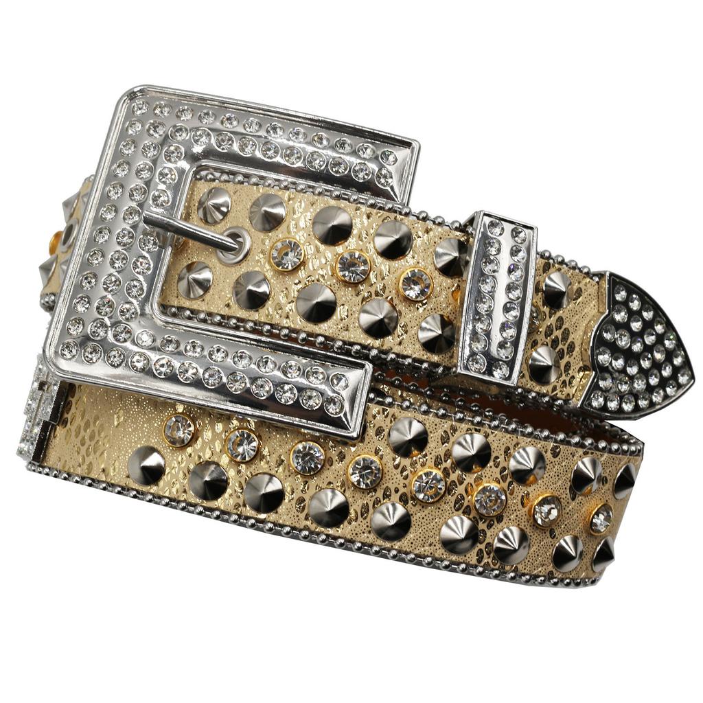 Ремень со стразами Женский ремень Мужской ремень Ремень со стразами в виде креста Темный стиль Панк Модный тренд Инкрустация Крест Аксессуары