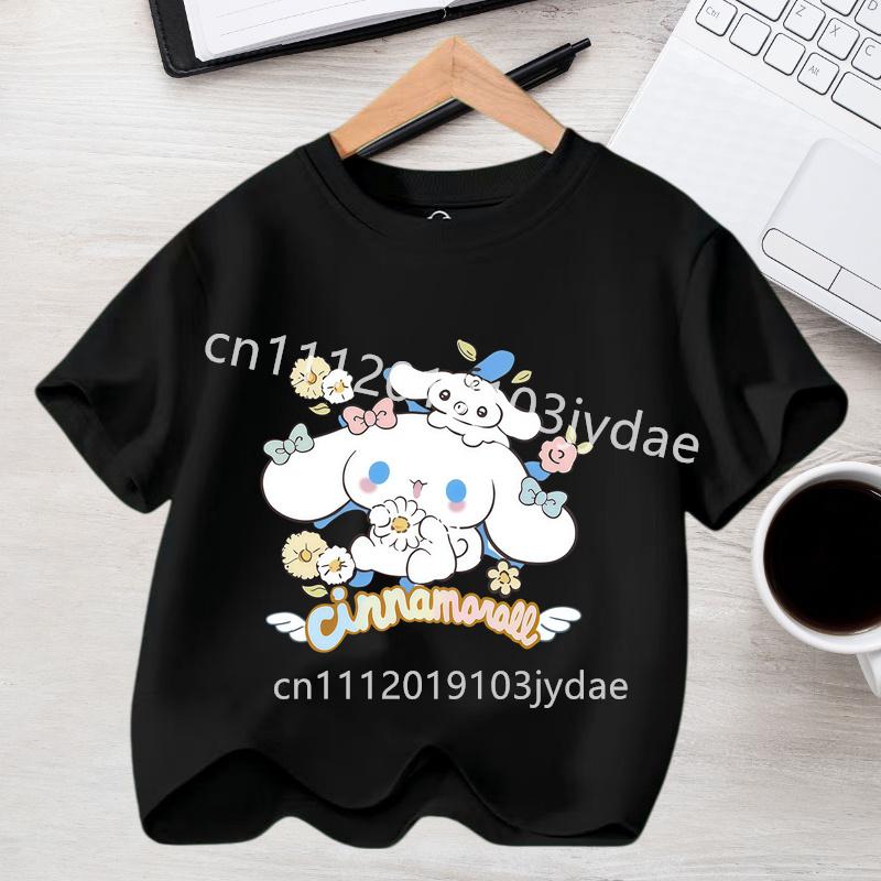Kids Short Sleeve Streetwear 2026 Summer Casual Clothes Kawaii Gift Cute Cinnamoroll Girl Tshirt Cotton Anime Print Tee Shirt