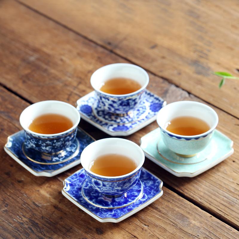 Vintage Master Cup, 1 Blue and White Porcelain Teacup, Small Tea Bowl, Ceramic Kung Fu Set, Gold Edged Tea Bowl, Single Cup