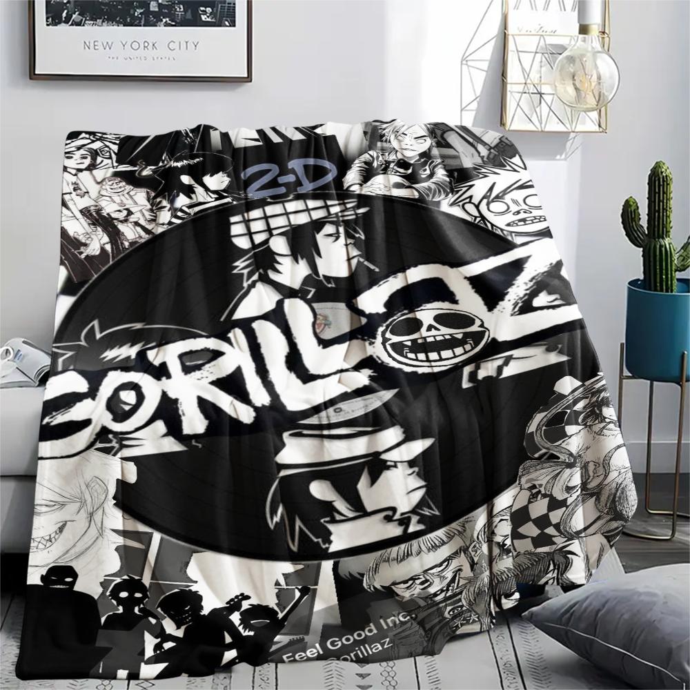 1PC Gorillaz Print Flannel Blanket, High quality Comfortable for All Seasons, Home Decor, Warmth and Comfort, Perfect for Christmas Gifts