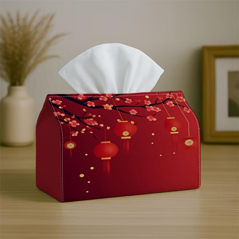 1pc Party Tissue Box, Festival Design, Versatile Tissue Holder, Lantern Night Red & Bright, Outdoor Celebration Supplies, Daily Desktop Tissue Storage