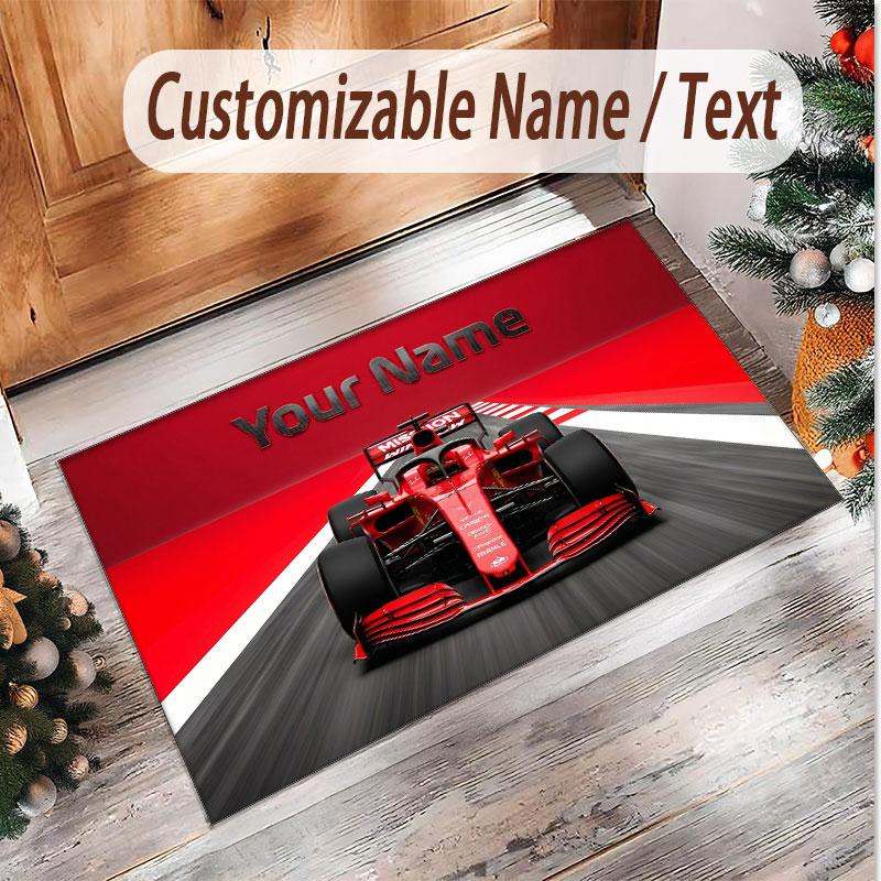 Car Racing Theme Soft Crystal Velvet Rug Custom Name & Text Print Non Slip Floor Rug for Bedroom Living Room