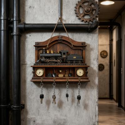 Деревянный держатель для ключей с изображением горного скота и 4 крючками, настенный органайзер для ключей в виде винтажного поезда, многоцелевая декоративная вешалка-стойка для ключей для дома, офиса, прихожей