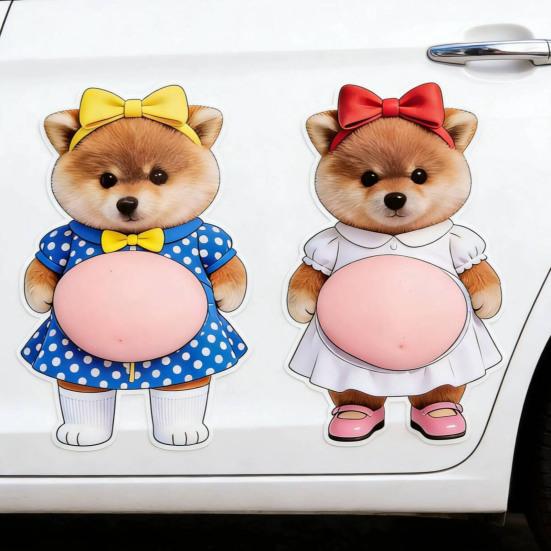 1 пара эластичных наклеек на живот с изображением животных для снятия тревоги и стресса. Наклейка с мультяшным медведем, собакой или кошкой, с эффектом ущипывания за живот, предотвращающая столкновения.