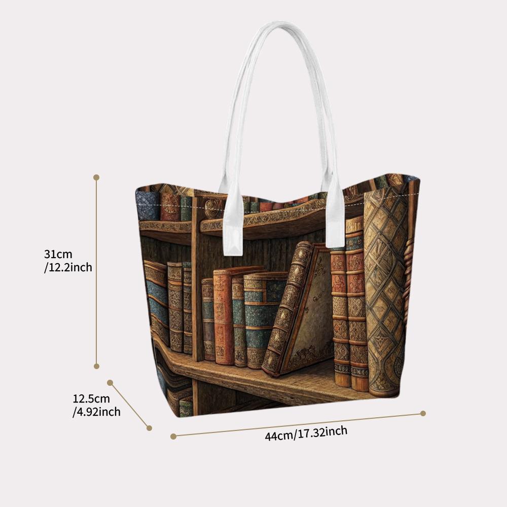 Vintage Book Print Tote Bag Casual All-match Shopping Handbag for Daily Use